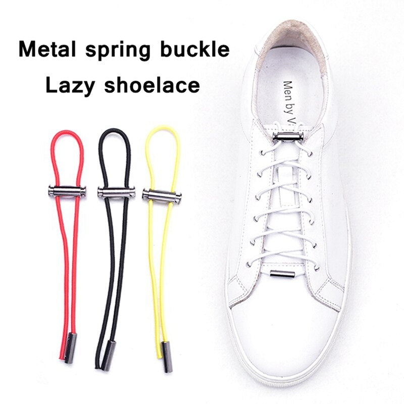 "Metal Lock No Tie Elastic Shoelaces - Easy, Quick, and Stylish!"