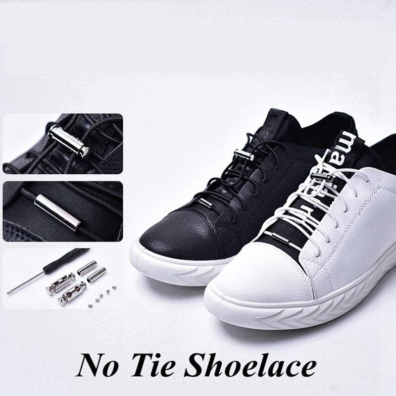 "Metal Lock No Tie Elastic Shoelaces - Easy, Quick, and Stylish!"