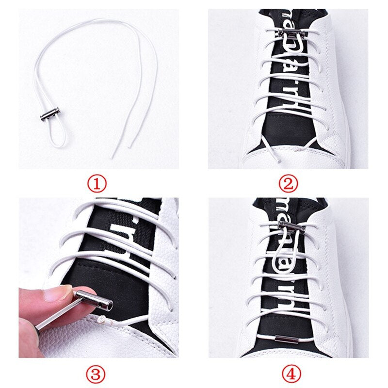 "Metal Lock No Tie Elastic Shoelaces - Easy, Quick, and Stylish!"