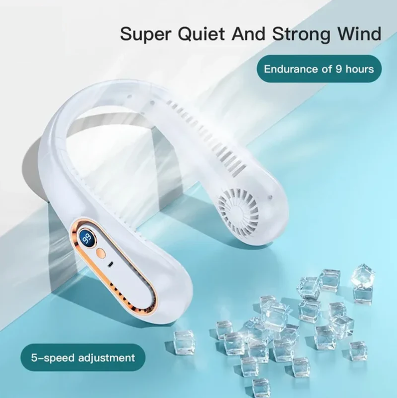 Bladeless Neck Fan with Long Battery Life and USB Charging - Portable, Silent, and Adjustable Power Settings